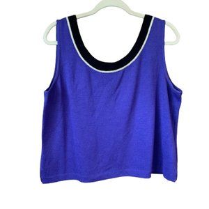 St. John Purple With White & Black Neck Large Sleeveless Made in USA Blouse GUC